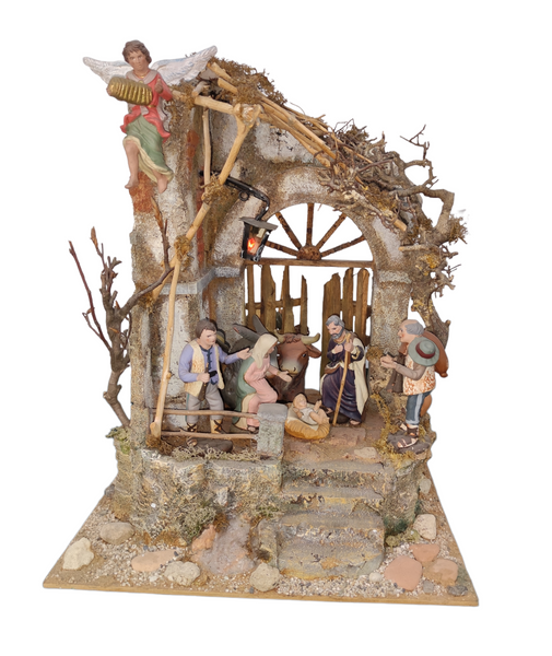 Presepe 360° con pastori in terracotta