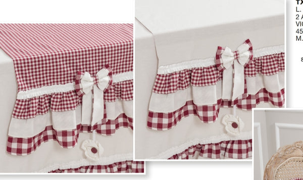Tovaglia/Runner/ Tovagliolo Country Red con meravigliose balze e fiocchi