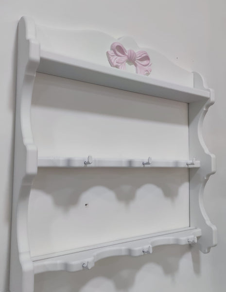 L'arte di nacchi - Piattaia portatazzine in legno con fiocco rosa shabby chic