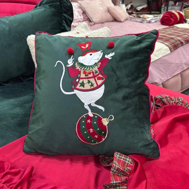 Cuscino con Ricamo a Rilievo Sfoderabile e Imbottitura Inclusa 45x45 per Decorazione Natalizia Merry Christmas Elegante e Festi