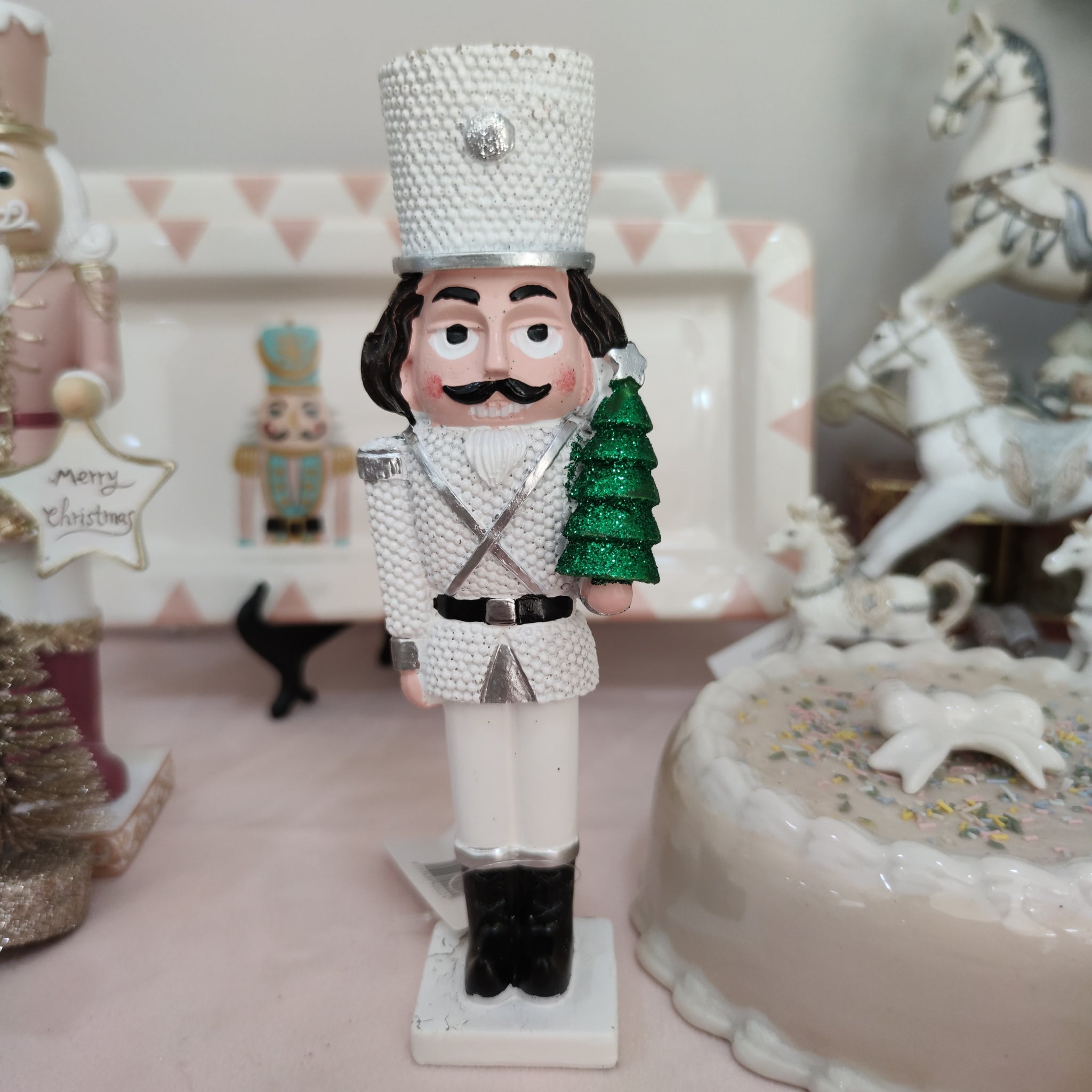 Decorazione natalizia Statuina schiaccianoci bianco
