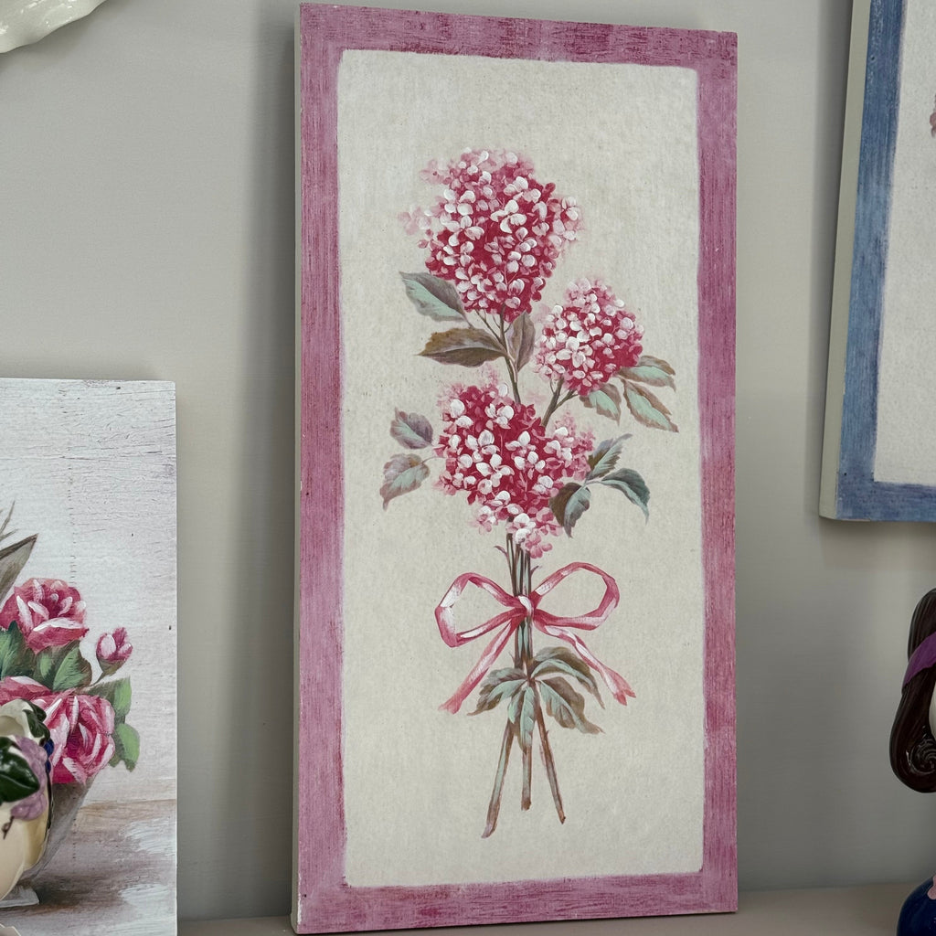 Quadro Ortensia Dipinto a Mano in MDF – Arte Shabby Chic 30x60 cm