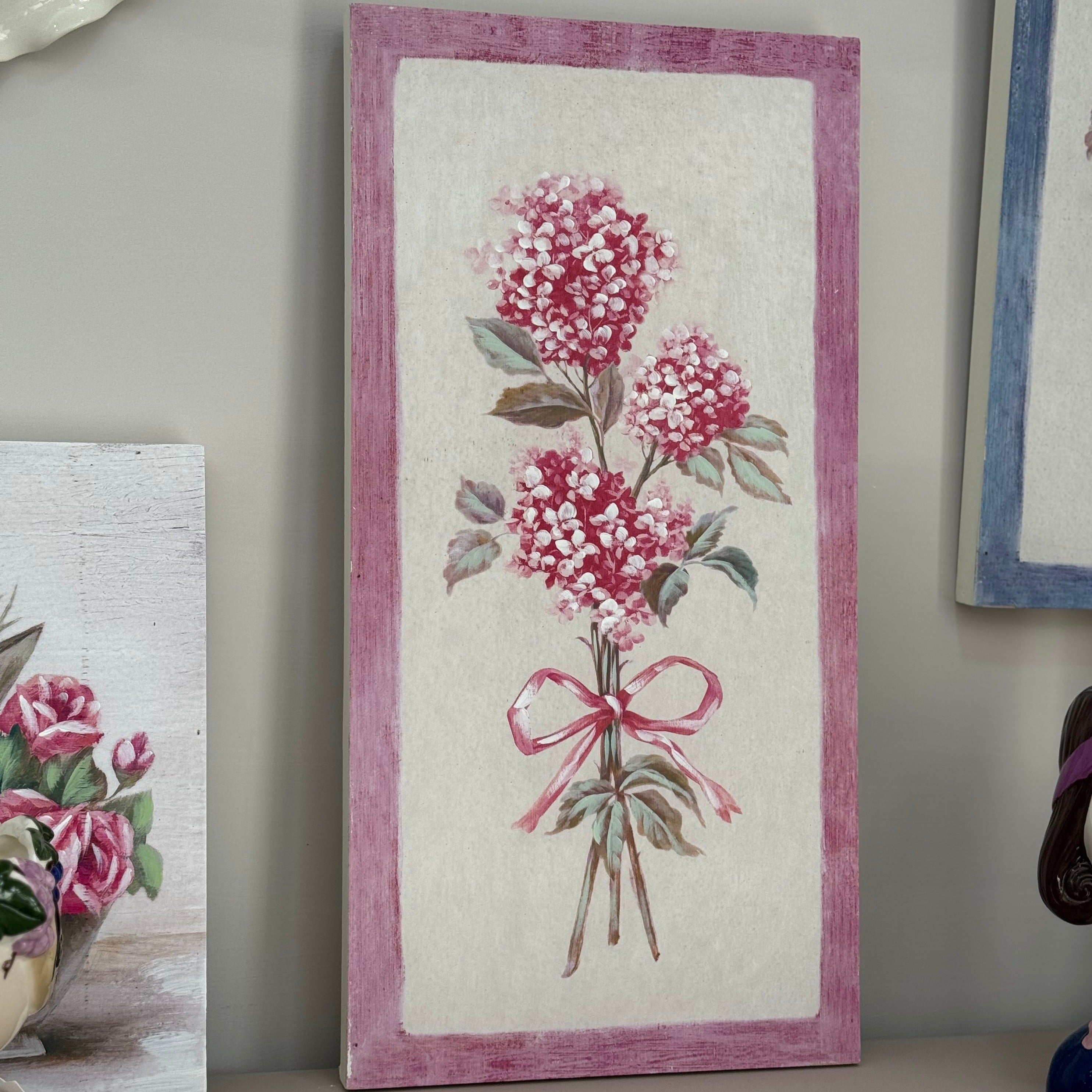 Quadro Ortensia Dipinto a Mano in MDF – Arte Shabby Chic 30x60 cm