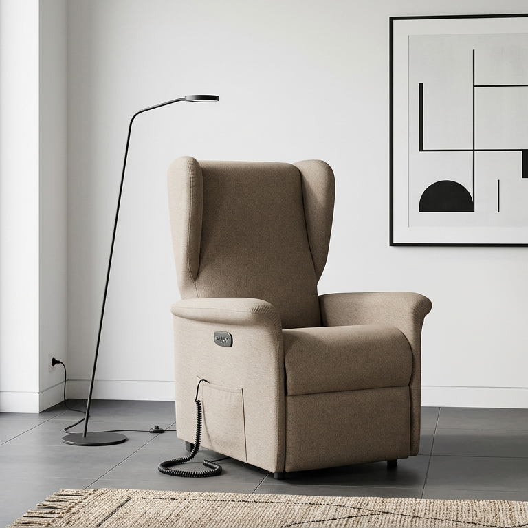 Poltrona Relax Marzia – Tessuto Beige con Comando Elettrico