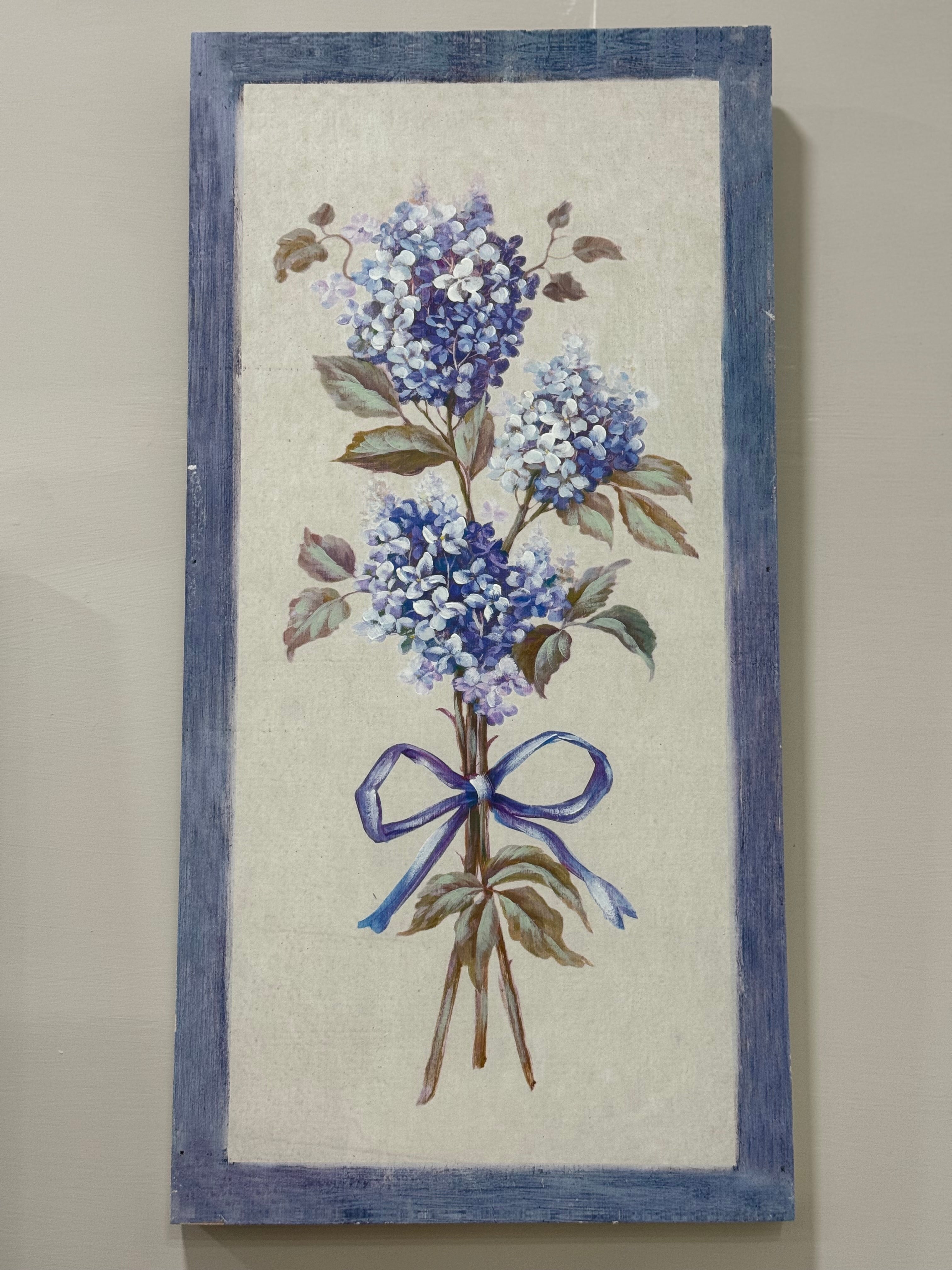 Quadro Ortensia Dipinto a Mano in MDF – Arte Shabby Chic 30x60 cm