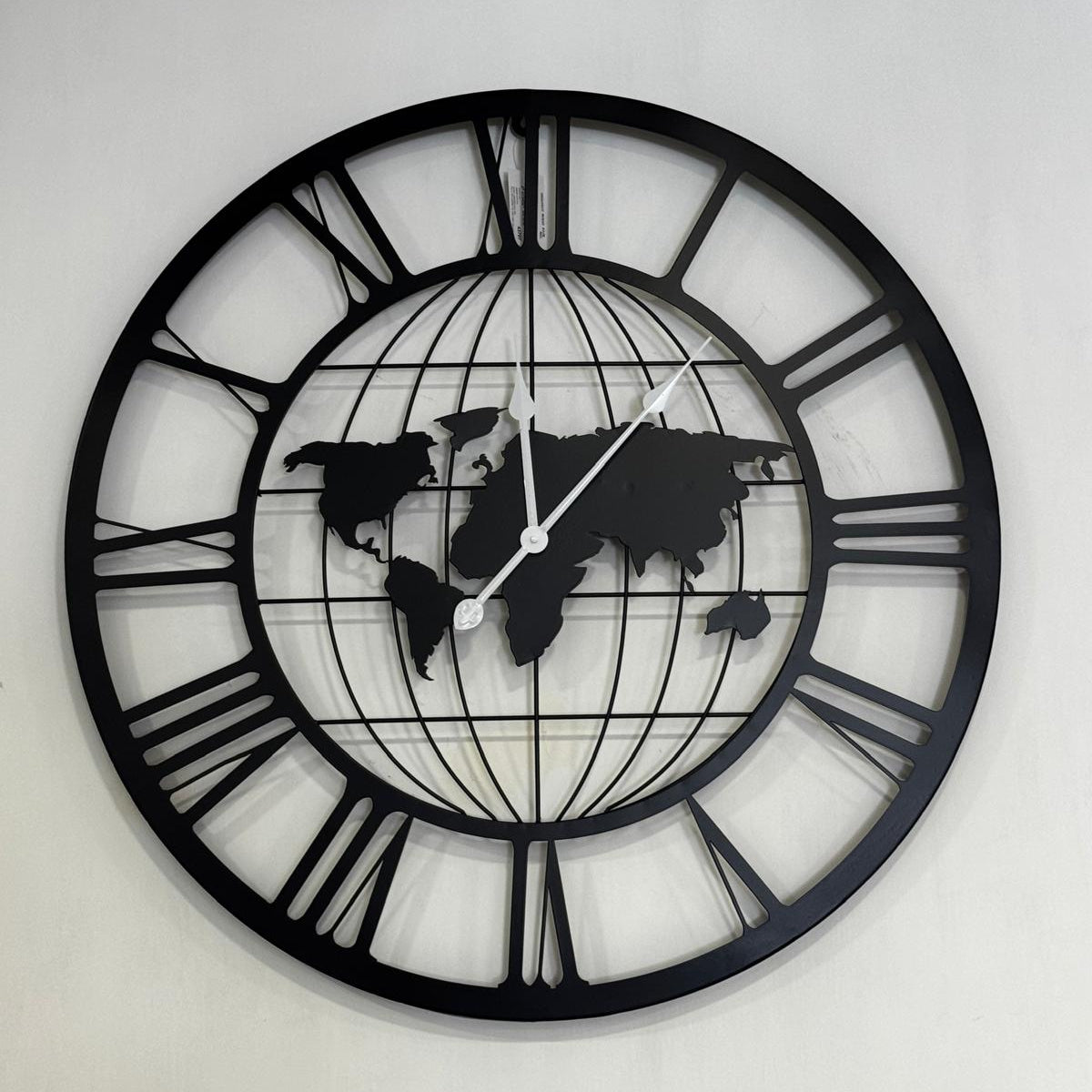 Orologio da Parete Mappamondo in Metallo Nero 80 cm