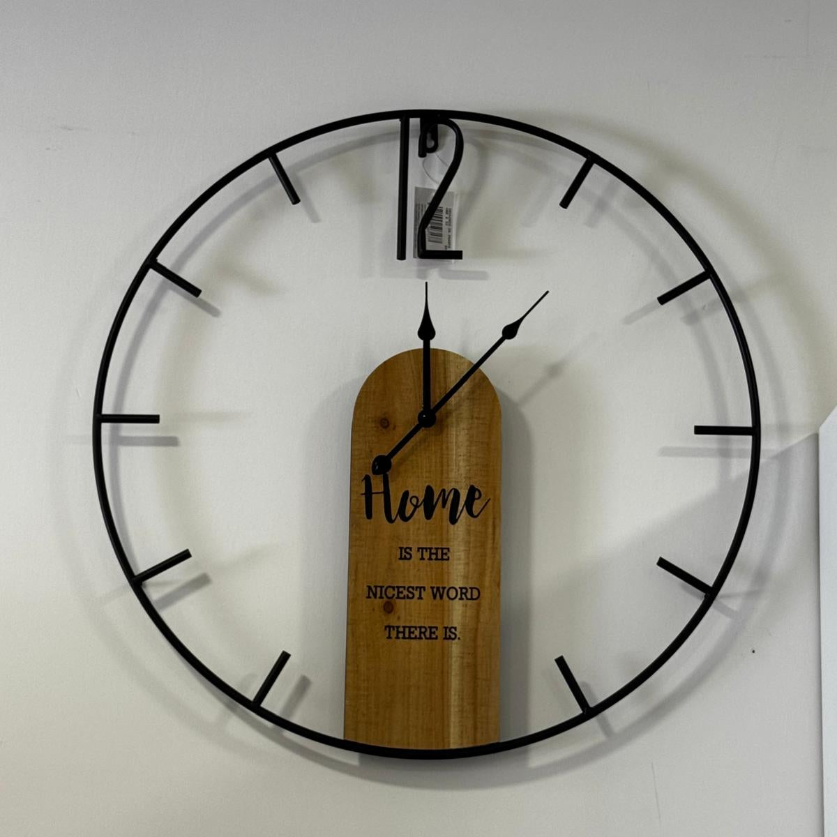 Orologio da Parete in Metallo Nero con Dettaglio in Legno 60 cm