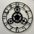 Orologio da Parete in Metallo Nero con Ingranaggi