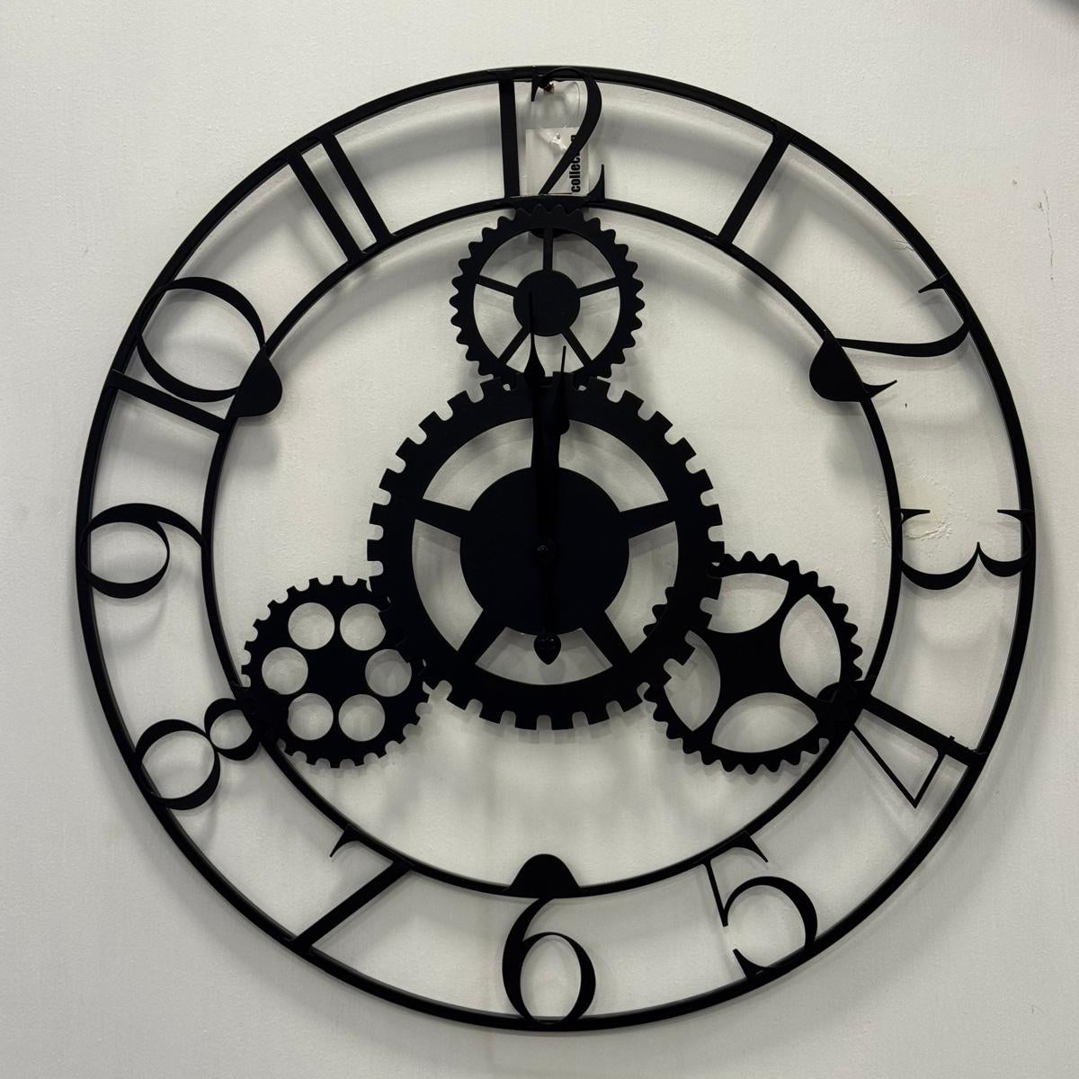 Orologio da Parete in Metallo Nero con Ingranaggi