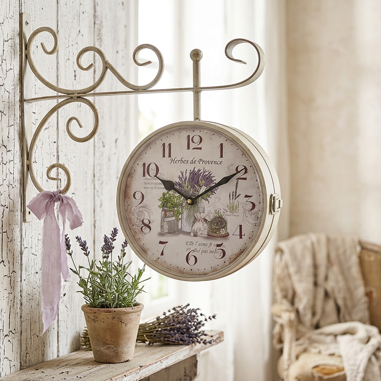 Orologio da Stazione Bifacciale Shabby Chic con Decoro Lavanda