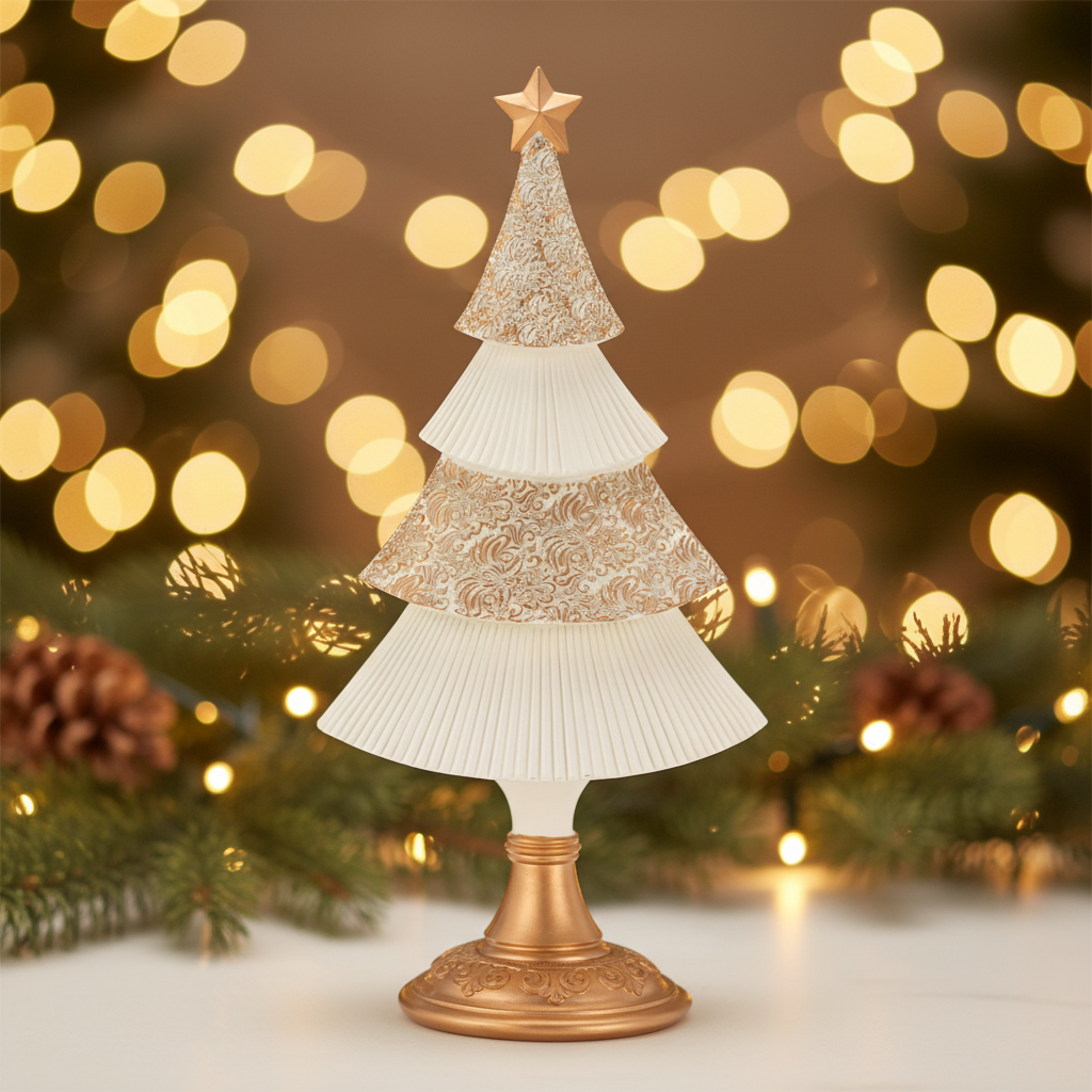 Albero di Natale in resina panna e oro