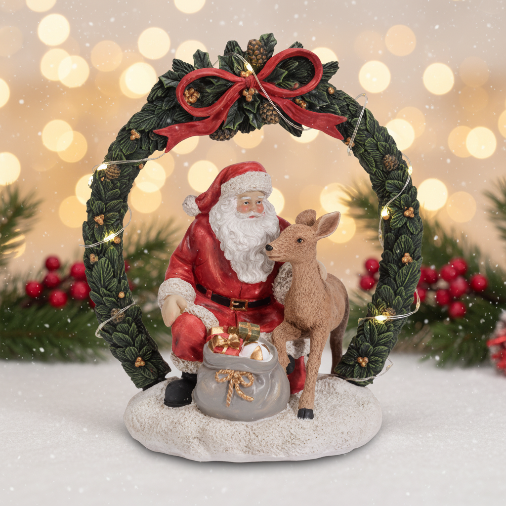 Babbo Natale Ghirlanda C/Luci – Scena Natalizia