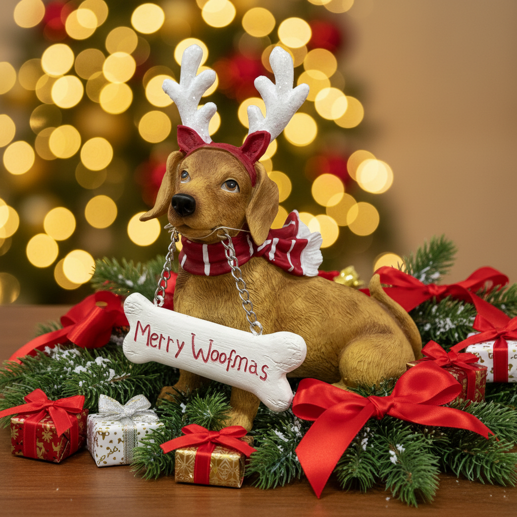 Bassotto Natalizio Merry Woofmas in contesto festivo