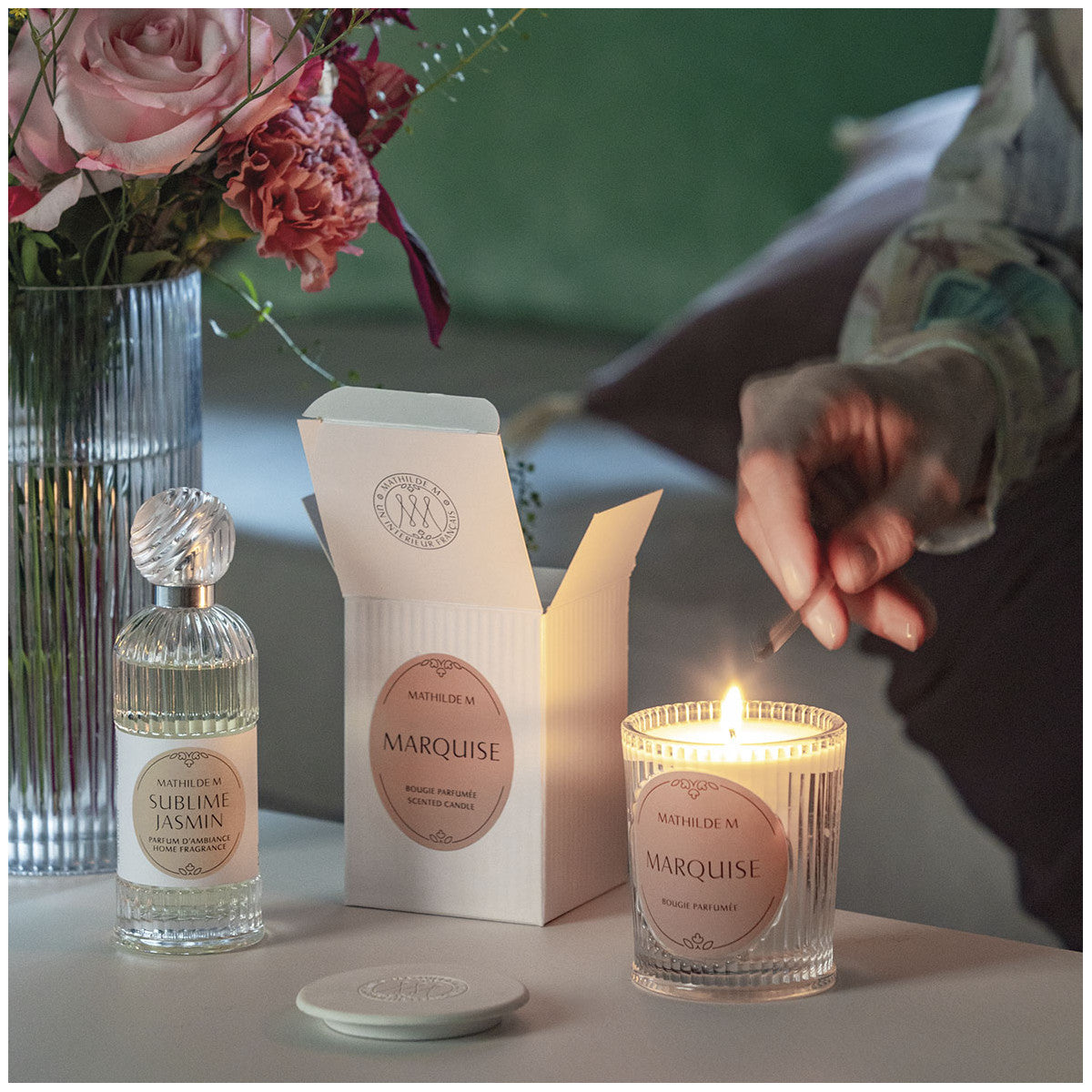 Candela Profumata 145 g Mathilde M. – Teca in Vetro con Coperchio in Gesso