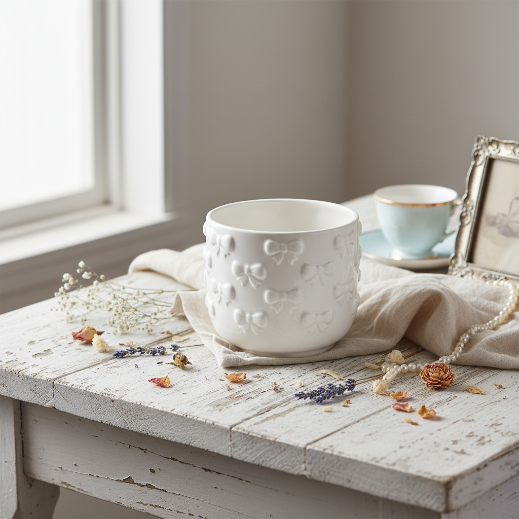 Cachepot bianco shabby chic
