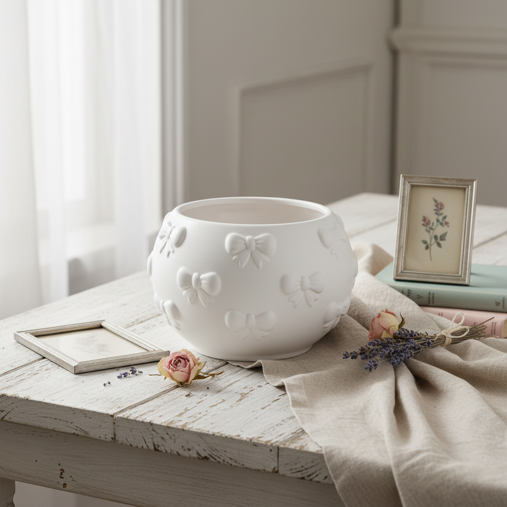 Cachepot tondo bianco shabby chic