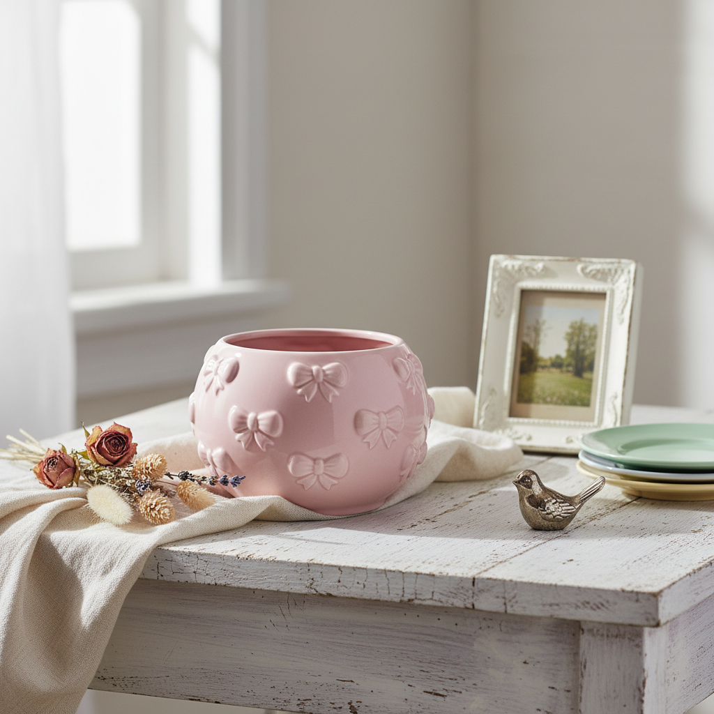 Cachepot tondo rosa shabby chic