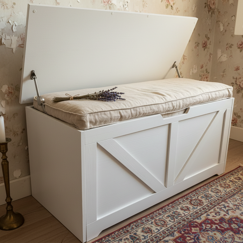 Panca Contenitore Shabby Vintage Bianca
