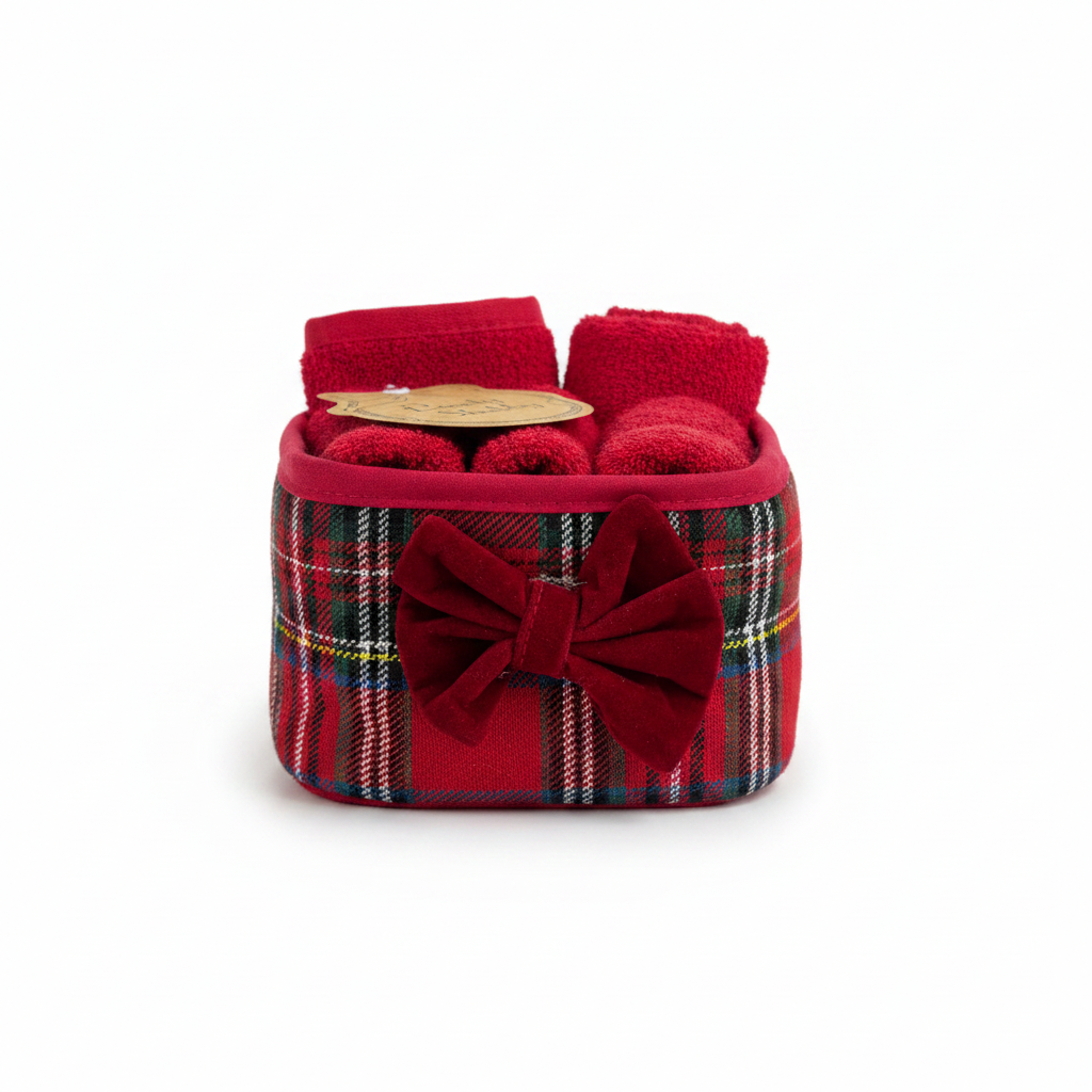 Cestino porta lavette tartan rosso