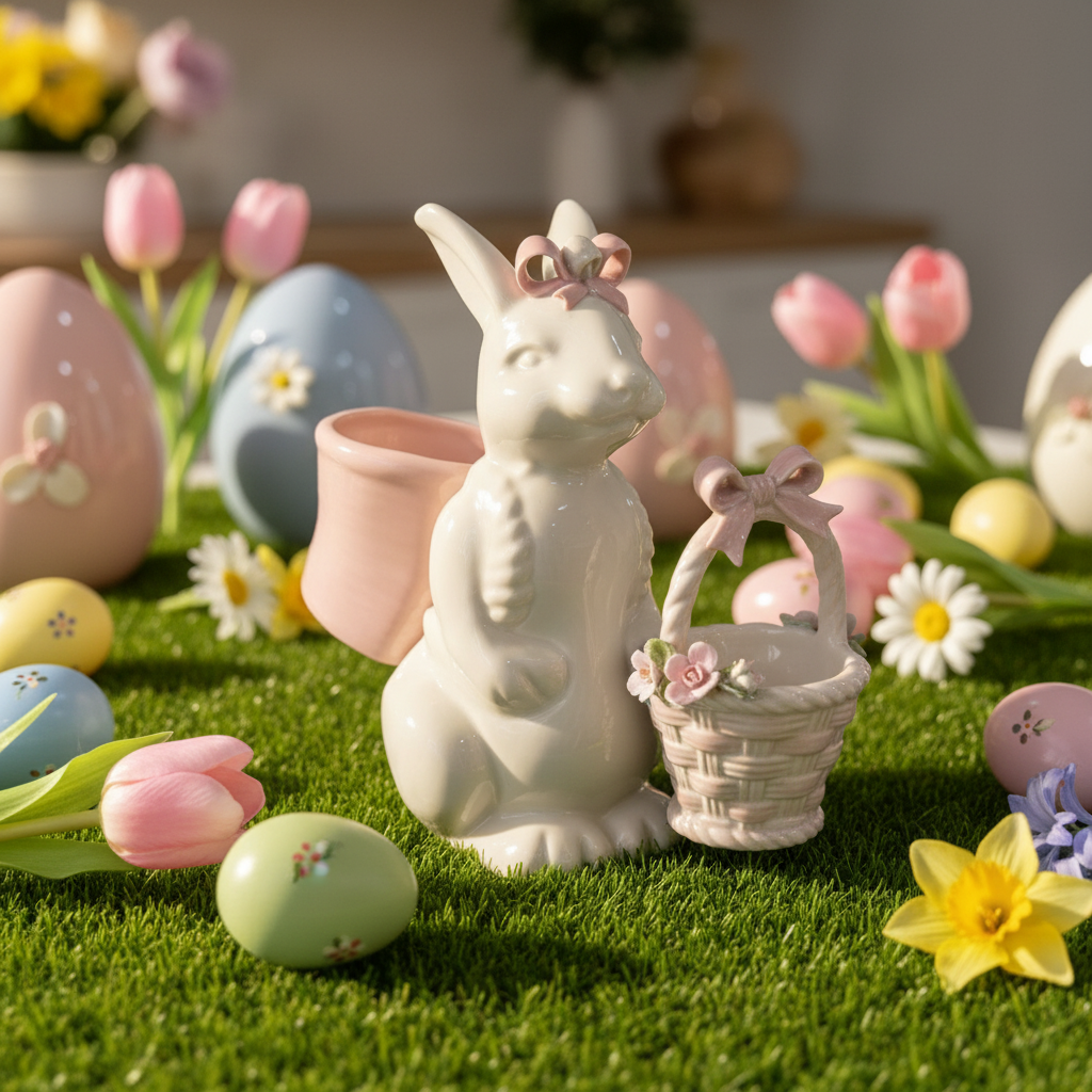 Coniglietto Capodimonte Lei - sfondo pasquale 1:1