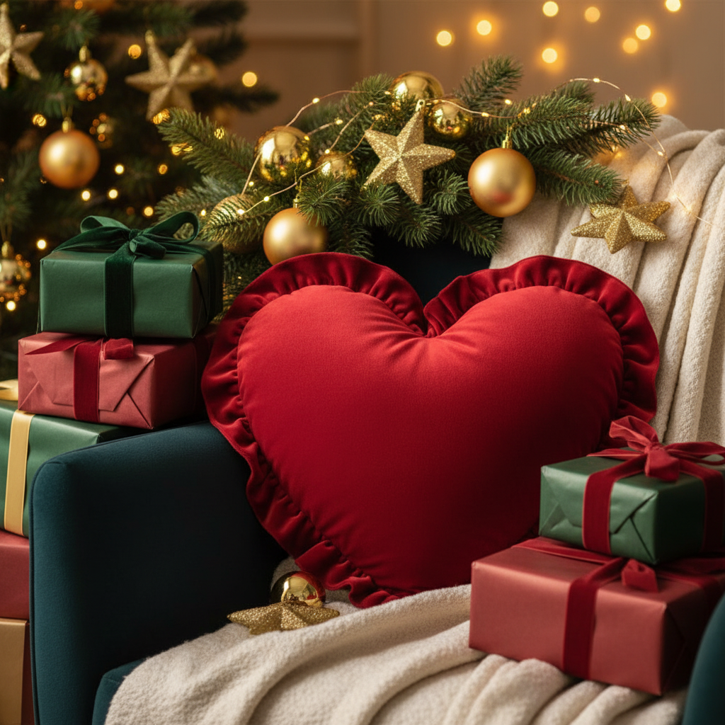 Cuscino cuore velluto rosso - Natale