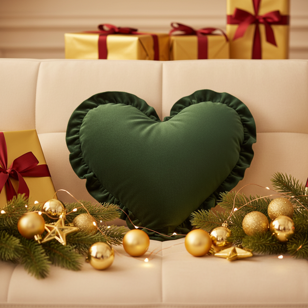 Cuscino cuore velluto verde - Natale