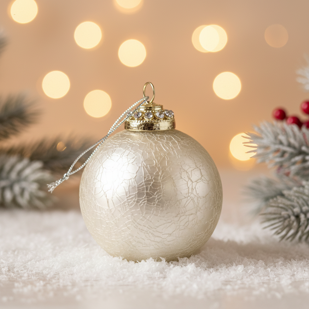 Pallina Natale Vetro Effetto Crepato Argento Opaco Ø 8 cm
