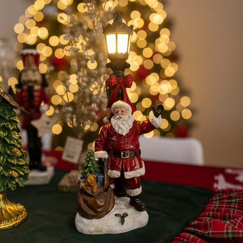 Babbo Natale con lanterna LED in resina lucida - vista frontale