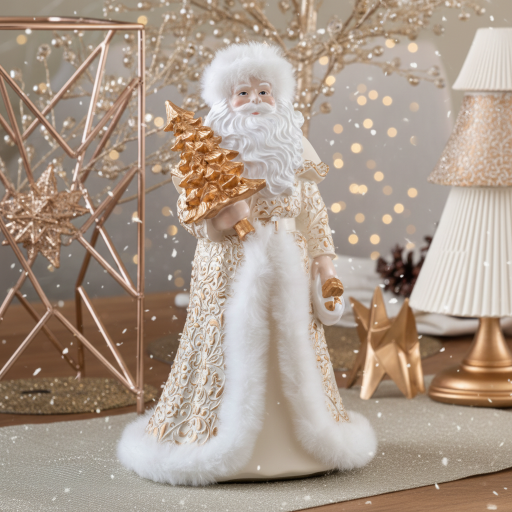 Statuetta Babbo Natale panna e oro in resina 23 cm – Ninocco Home