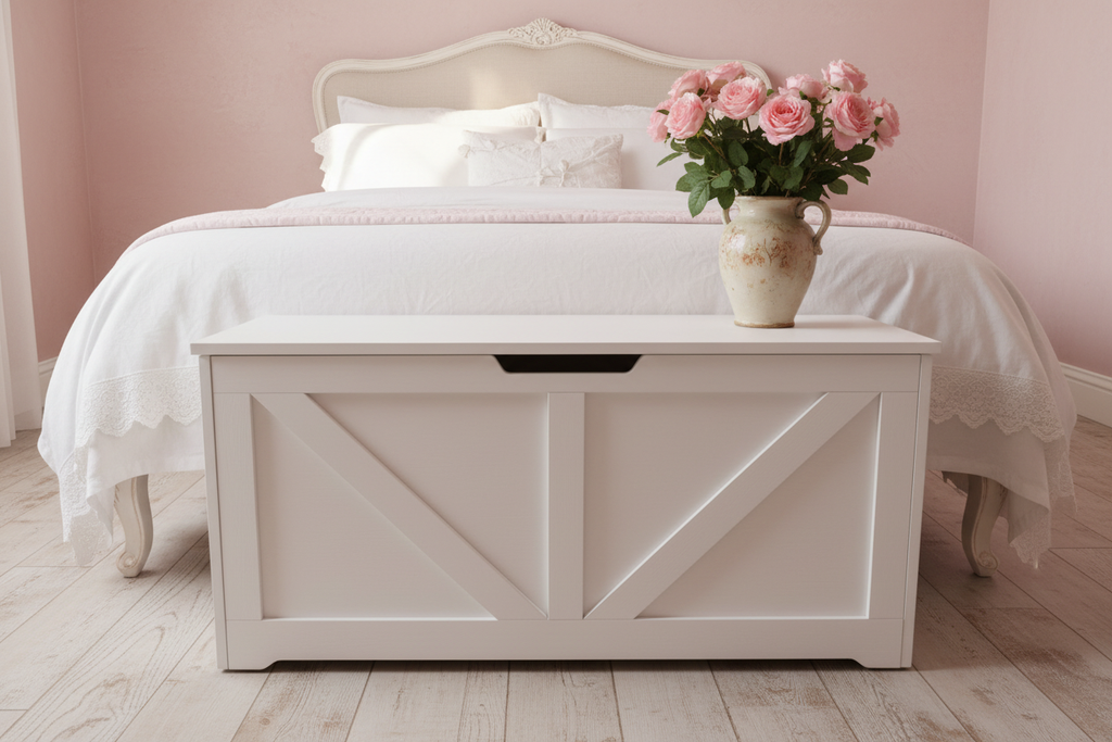 Panca Contenitore Shabby Vintage Bianca