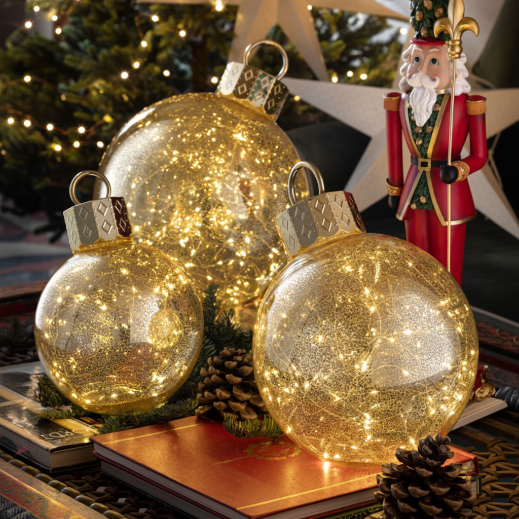 Set sfere luminose in vetro natalizie