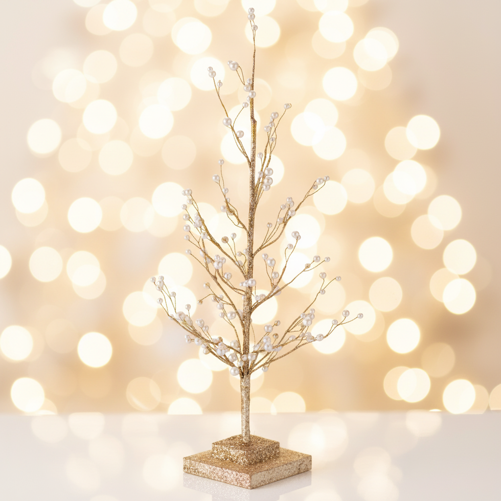Albero di Natale Perle Brillanti rami dorati con perle bianche – Ninocco Home