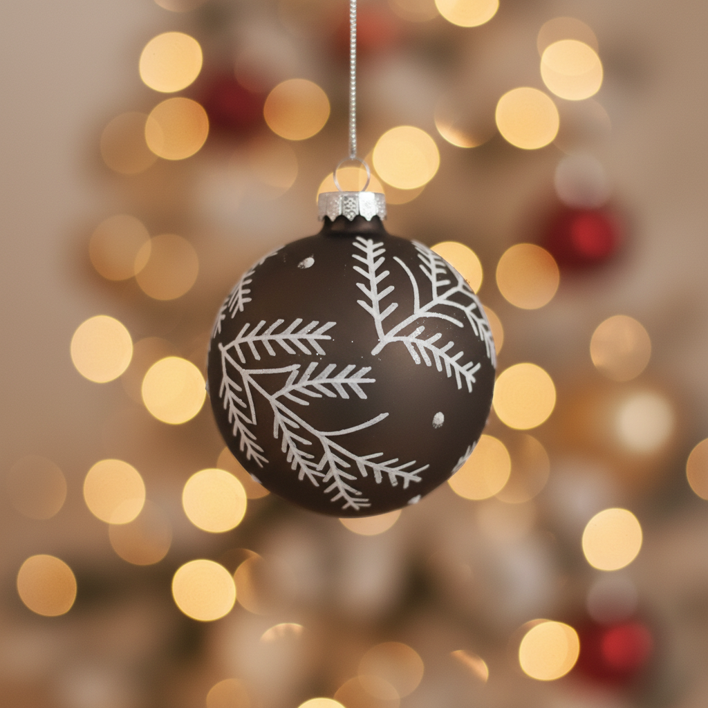 Pallina Vetro Decorata a Mano Natale Grigio Scuro Ø 8 cm – Ninocco Home