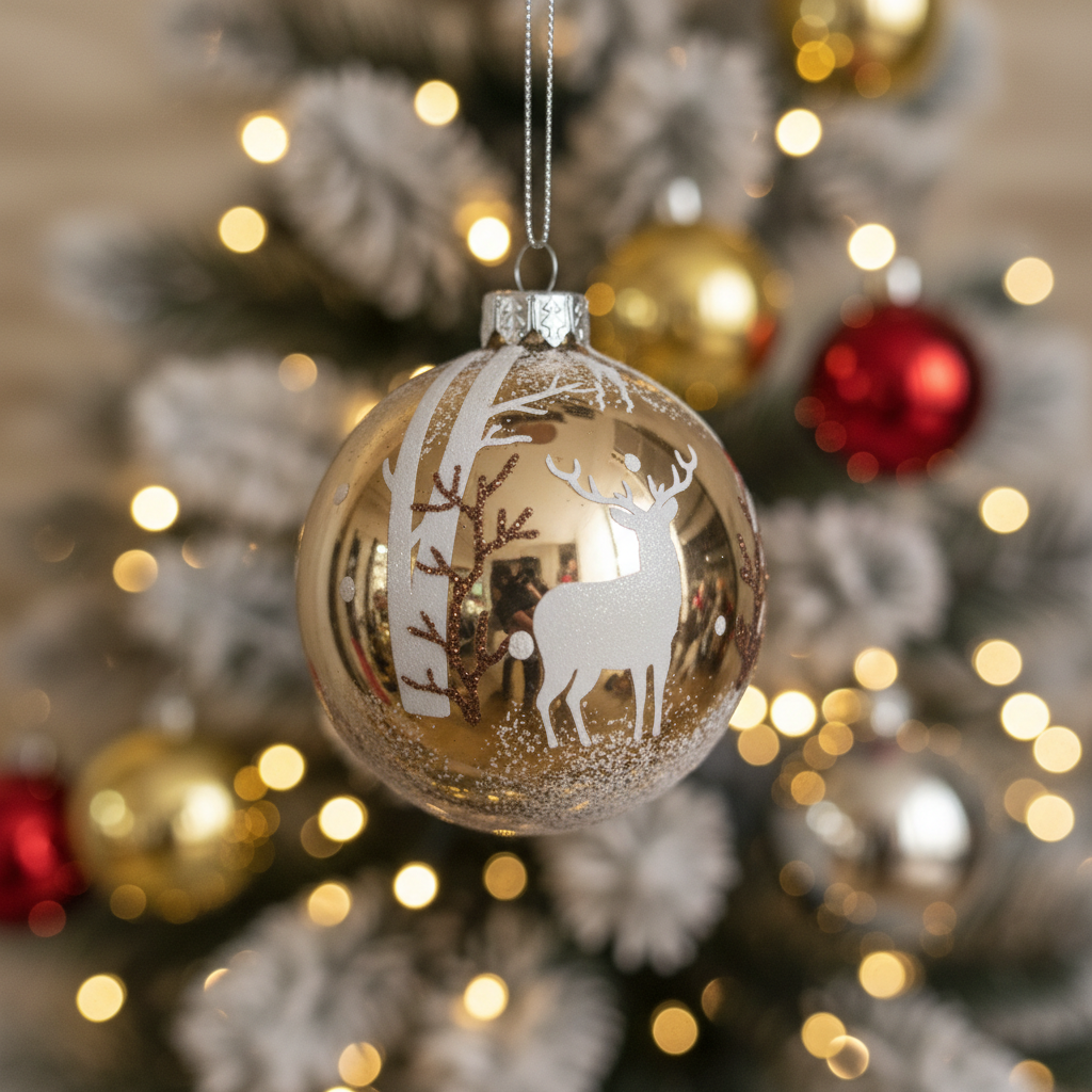 Pallina di Natale in Vetro Decoro Bianco a Mano Ø 8 cm