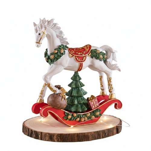 Cavallo a Dondolo Natalizio in Resina - Rosso Natale
