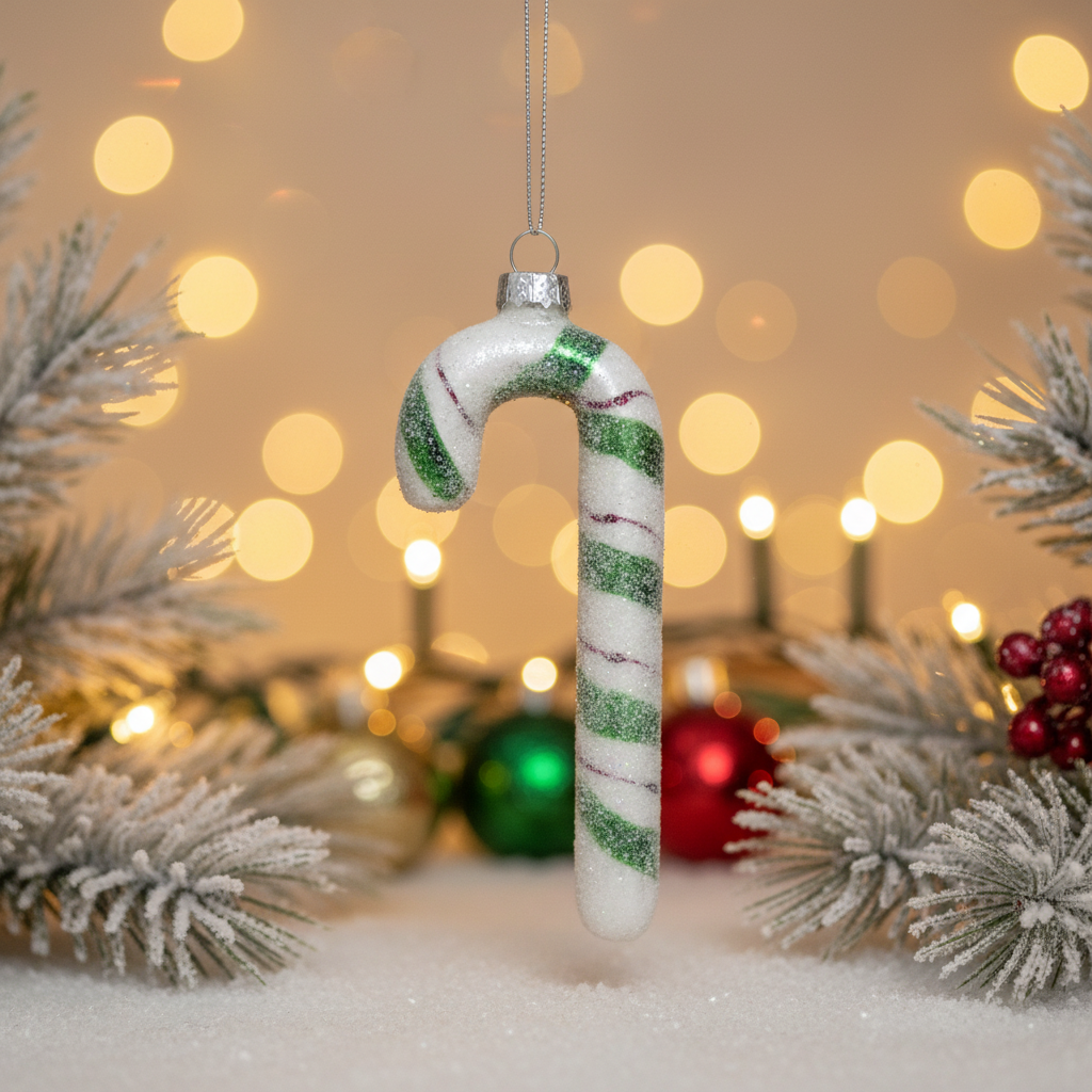 Decorazione Albero Natale Vetro Bastoncino di Zucchero Verde 10 cm – Ninocco Home