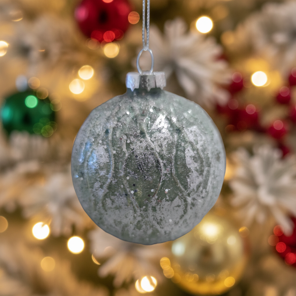 Pallina Vetro Decorata a Mano Natale Verde Argento 1 Ø 8 cm – Ninocco Home