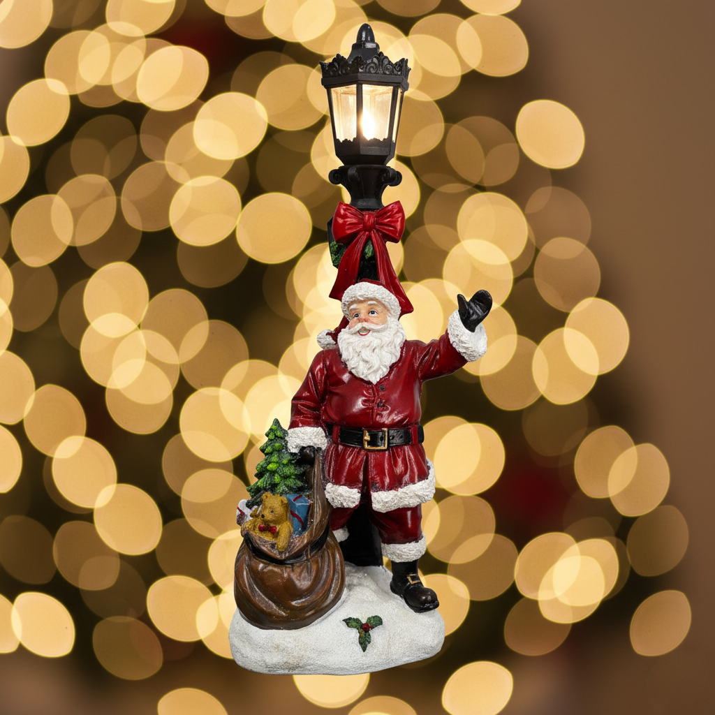 Babbo Natale con lanterna LED in resina lucida - vista laterale