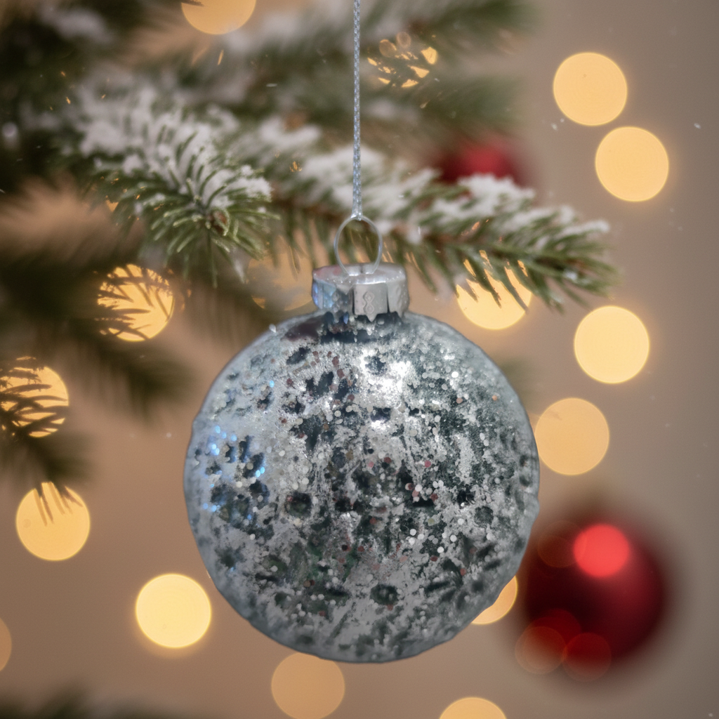 Pallina Vetro Decorata a Mano Natale Verde Argento 3 Ø 8 cm – Ninocco Home