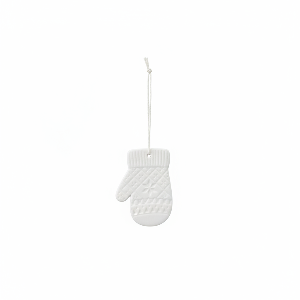 Decorazione natalizia guanto in ceramica bianca 3 cm
