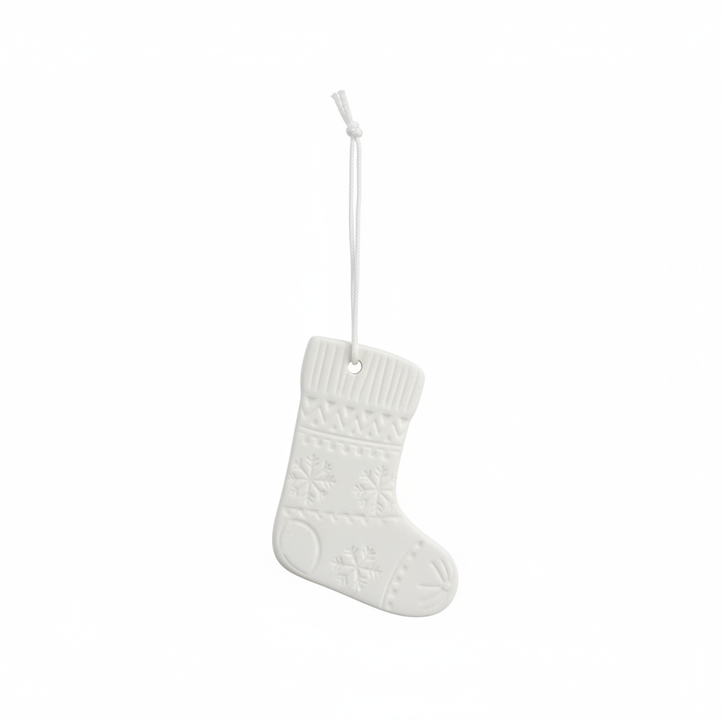 Decorazione natalizia calzino in ceramica bianca 3 cm