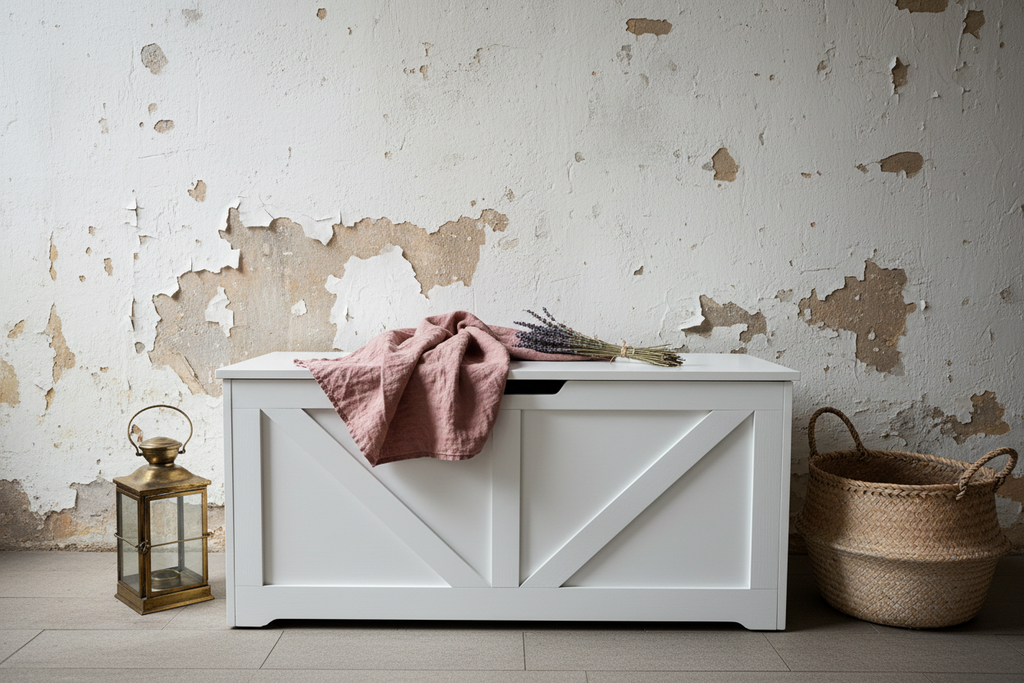 Panca Contenitore Shabby Vintage Bianca