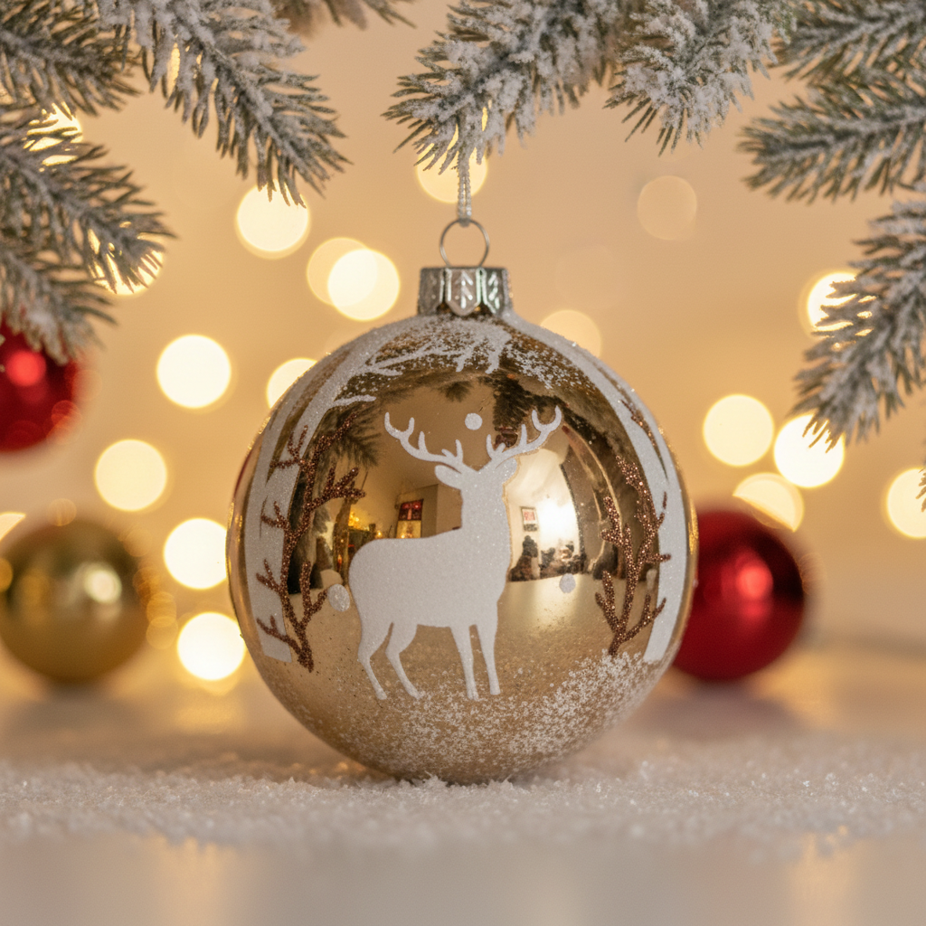 Pallina di Natale in Vetro Decoro Bianco a Mano Ø 8 cm – Vista 2