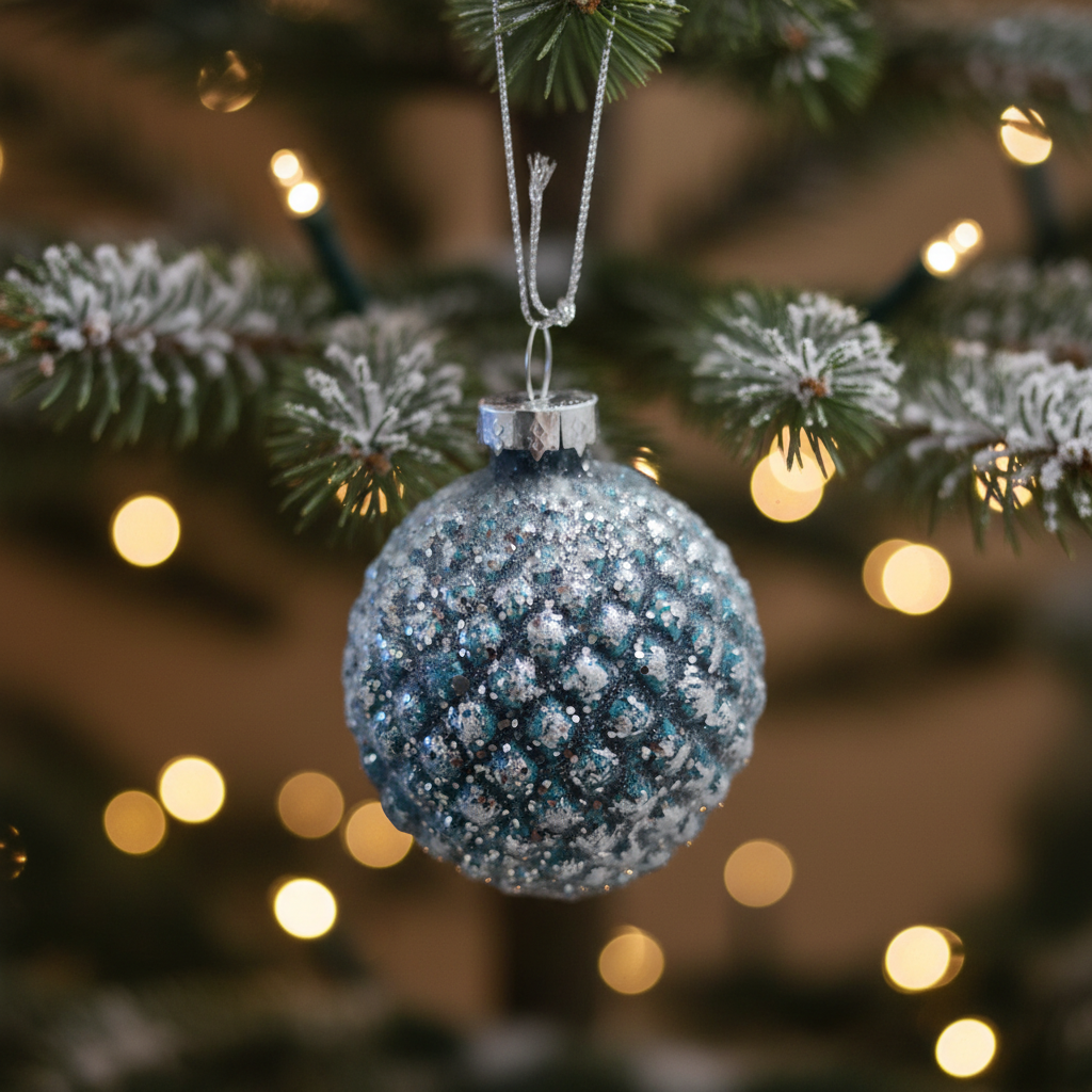 Pallina Vetro Decorata a Mano Natale Blu Argento Ø 8 cm – Ninocco Home
