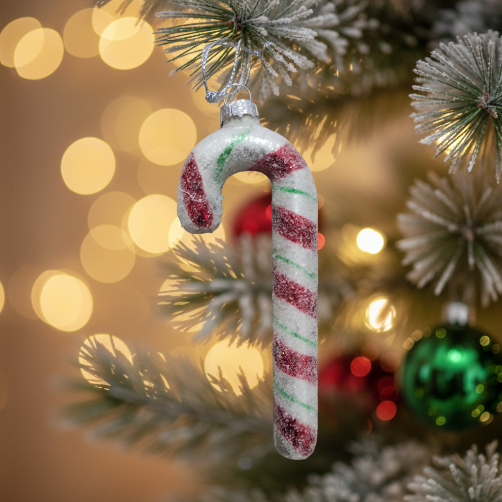 Decorazione Albero Natale Vetro Bastoncino di Zucchero Rosso Verde 10 cm – Ninocco Home