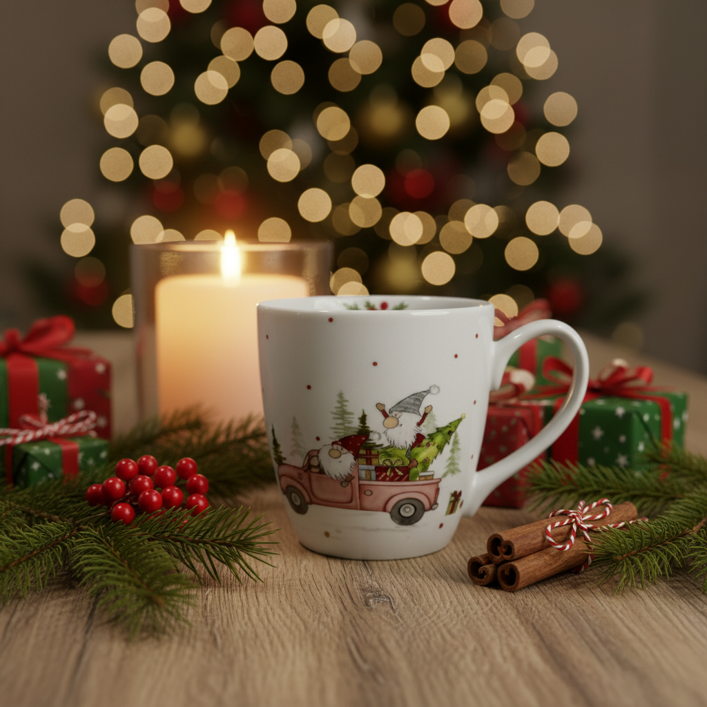 Tazza Natalizia Gnomo e Camion Rosso