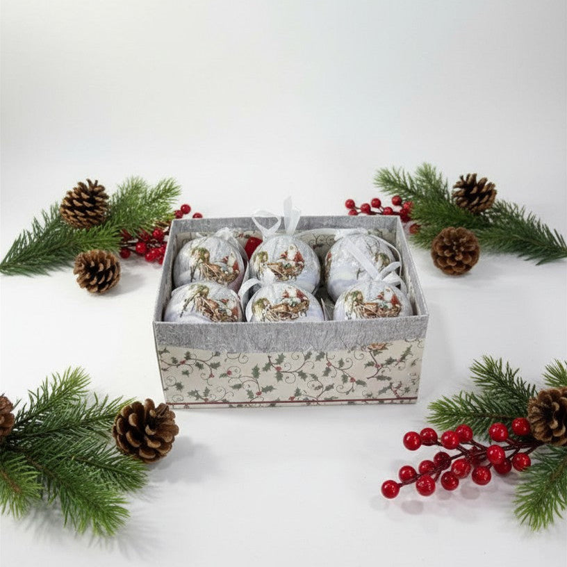 Palline di Natale in Confezione Regalo – Set da 6 con Scatola Decorata