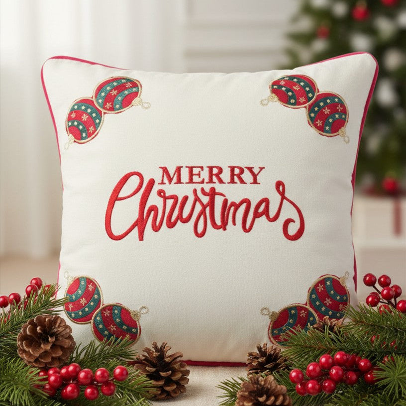 Cuscino Merry Christmas con Palline Natalizie