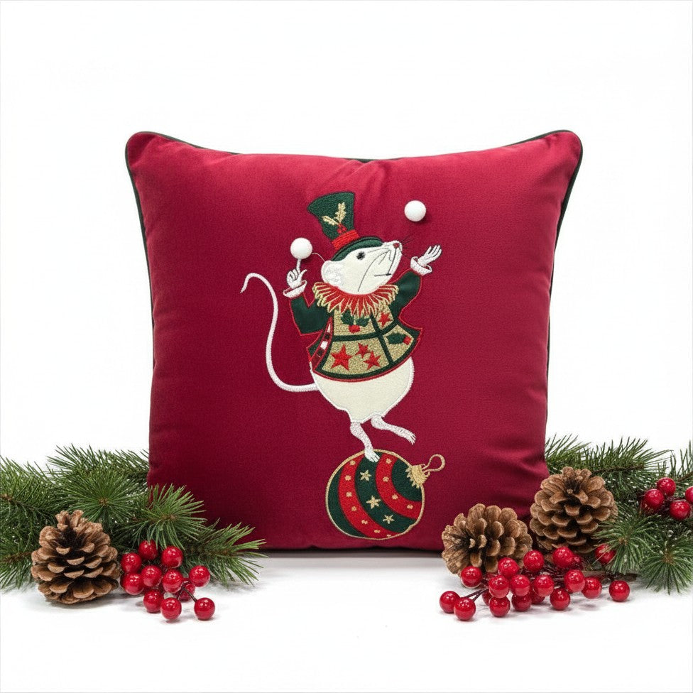Cuscino Natalizio Merry Christmas con Ricamo a Rilievo – 45x45 Sfoderabile con Imbottitura