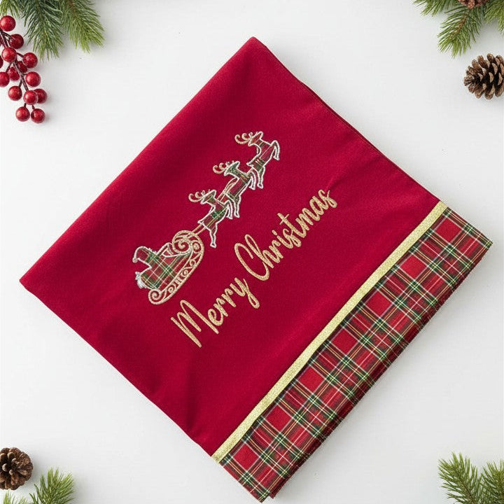 Runner Ricamato Slitta & Merry Christmas – Balza Tartan 50x150 cm